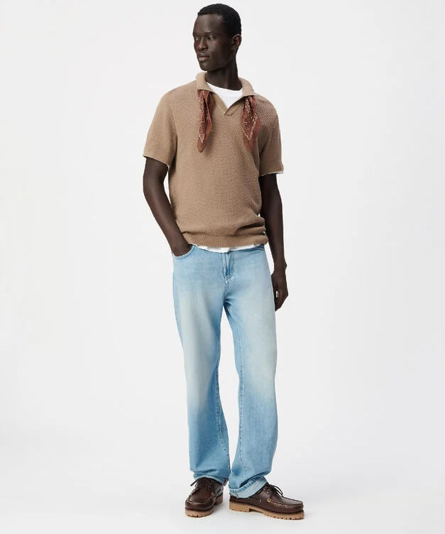 Polo en tricot fin relief à col bord-côtes pour homme M314063 - Taupe – IKKS MEN