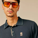 Polo léger en maille côtelé Browni - Marine foncé - SUN VALLEY HOMME