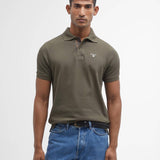 Polo piqué détails tartan - Vert olive - BARBOUR HOMME