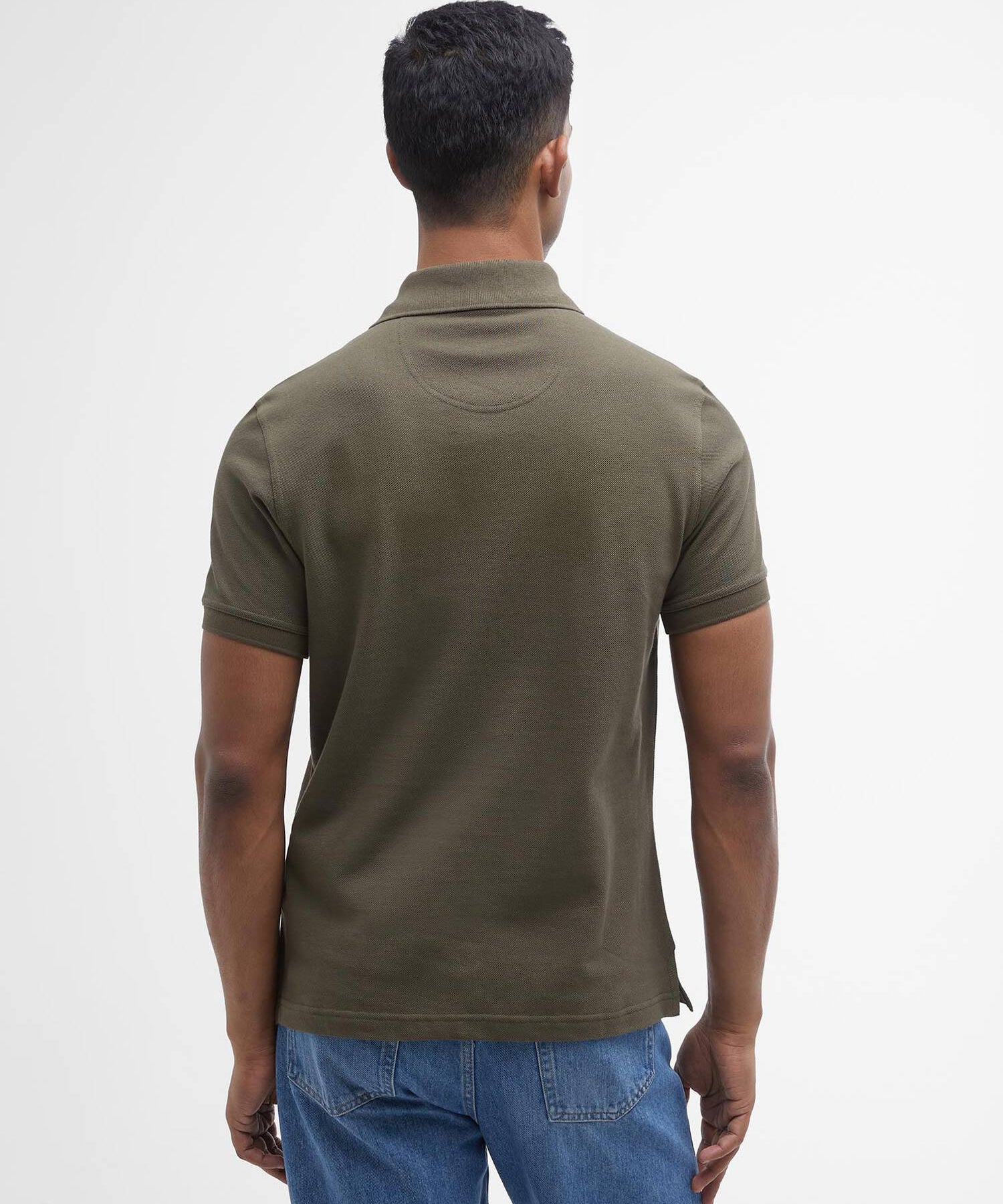 Polo piqué détails tartan - Vert olive - BARBOUR HOMME