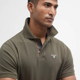Polo piqué détails tartan - Vert olive - BARBOUR HOMME