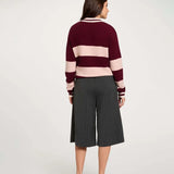 Vue de dos du pull à rayures bordeaux et rose MORGAN Mruby