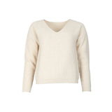 Pull col V en maille douce beige chiné irisé C'EST BEAU LA VIE Tanzanie vue de face