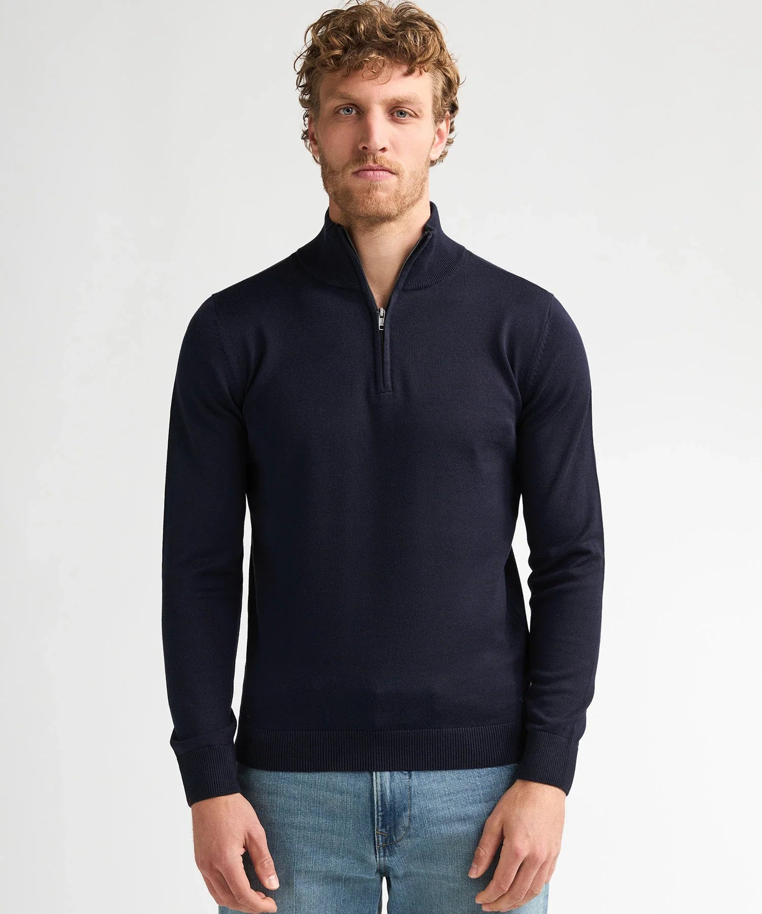 Pull col montant zippé bleu marine Wheel PETROL INDUSTRIES présenté de face