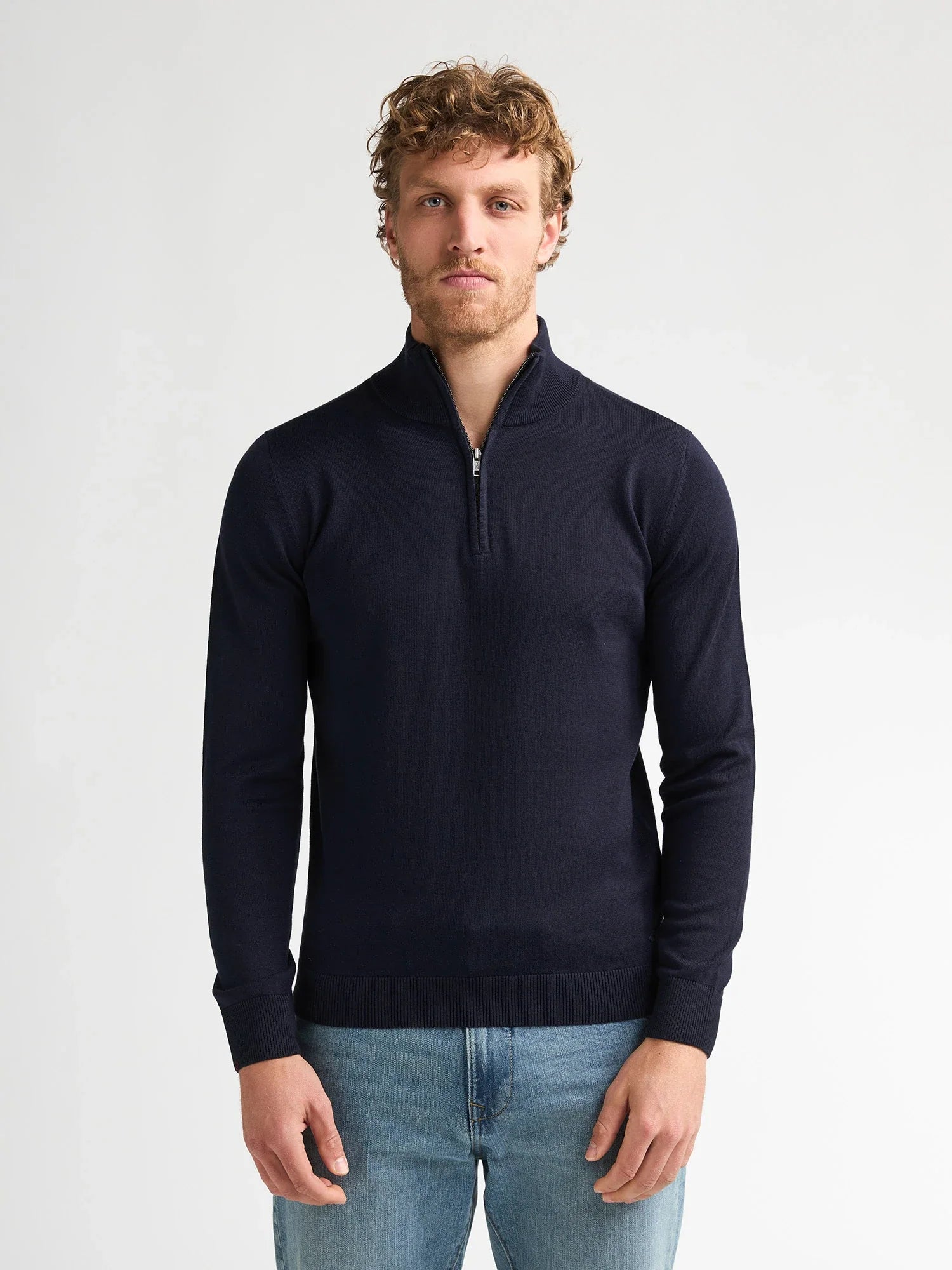 Pull col montant zippé bleu marine Wheel PETROL INDUSTRIES présenté de face
