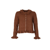 Cardigan en maille irisée cappuccino C'EST BEAU LA VIE Graperi avec col Claudine volanté et boutons nacrés vue de face