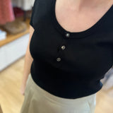 Pull fin boutonné à manches courtes effet séquin B318335 - Noir - IKKS WOMEN