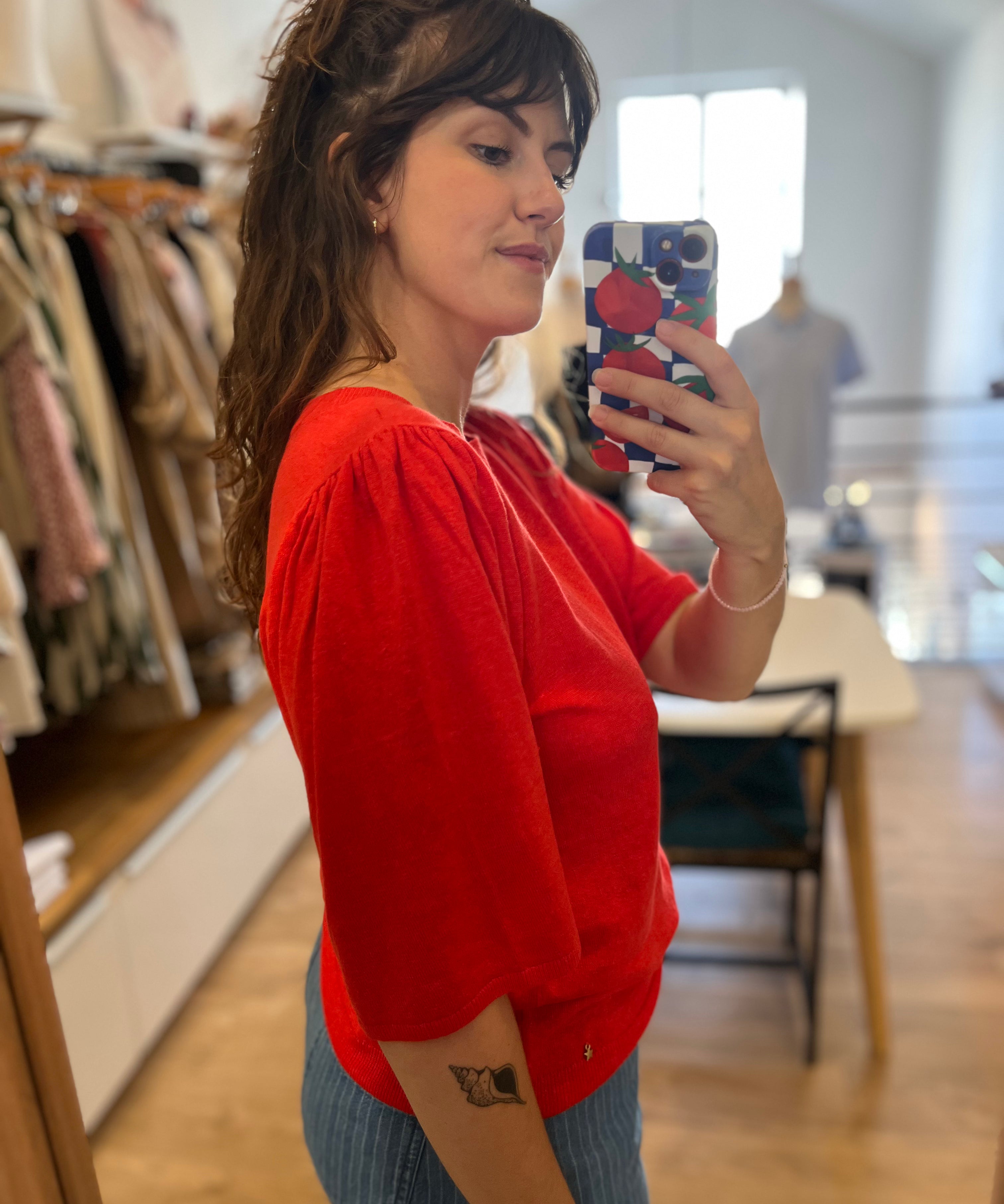 Pull manches courte papillon en lin Brune - Homard - DES PETITS HAUTS
