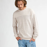 Pull col rond rayé en maille fine Chiltepin - Sable - PETROL INDUSTRIES HOMME