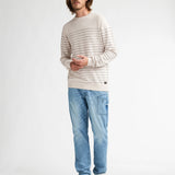 Pull col rond rayé en maille fine Chiltepin - Sable - PETROL INDUSTRIES HOMME