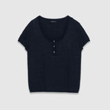 Pull fin boutonné à manches courtes effet séquin B318335 - Noir - IKKS WOMEN