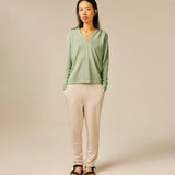 Pull léger col V à capuche Duyck - Vert sauge - SUN VALLEY FEMME