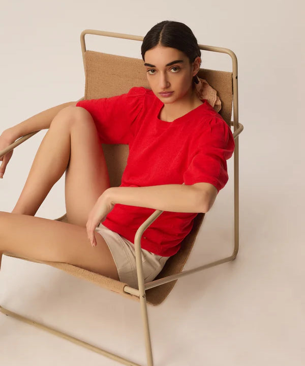 Pull manches courte papillon en lin Brune - Homard - DES PETITS HAUTS