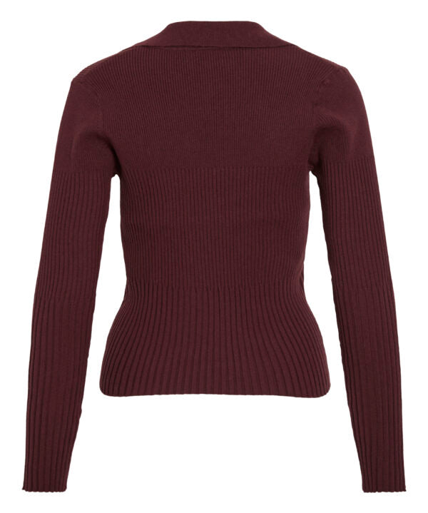 Pull polo côtelé bordeaux VILA Vimedusi vue de dos