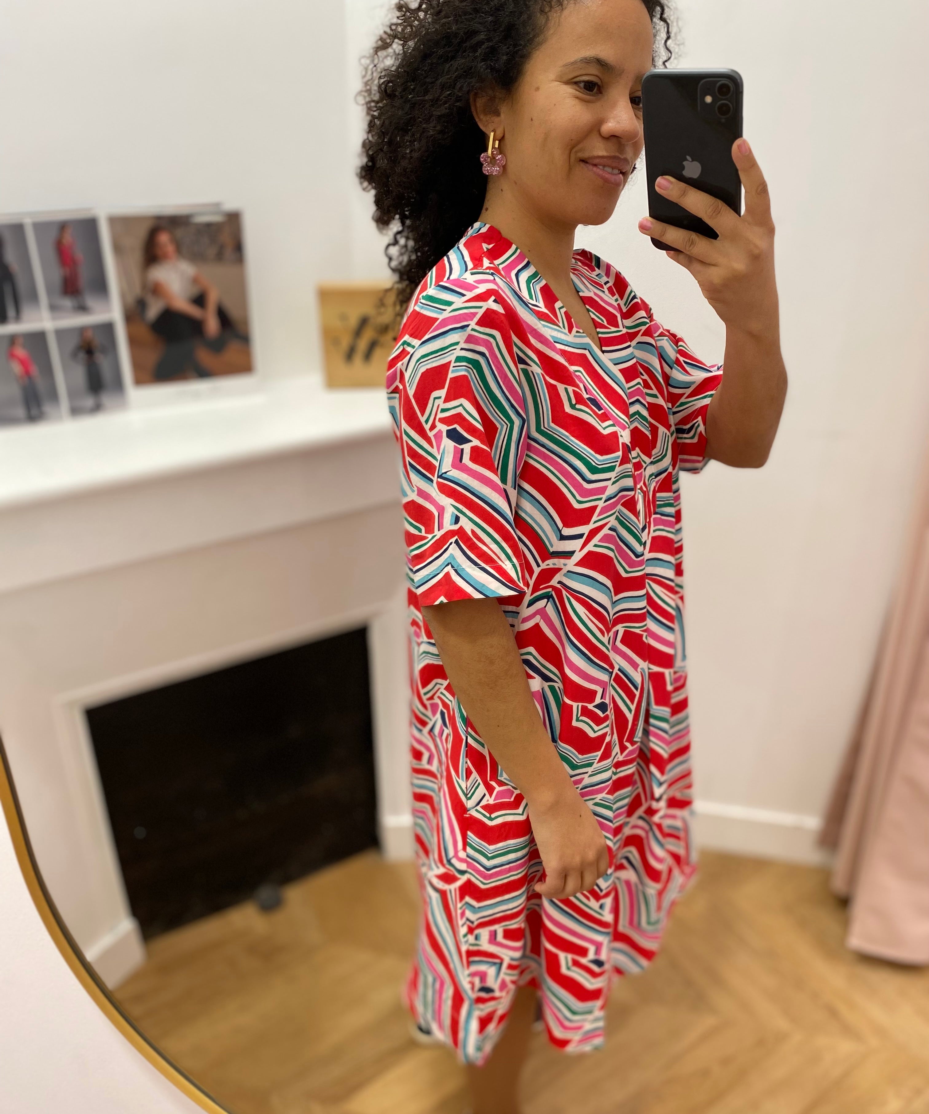 Robe chemise fluide imprimé graphique multicolore - Corail - LOLA ESPELETA