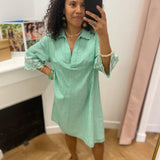 Robe chemise rayée à manches brodées - Vert - LOLA ESPELETA