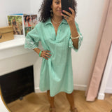 Robe chemise rayée à manches brodées - Vert - LOLA ESPELETA