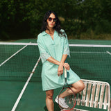 Robe chemise rayée à manches brodées - Vert - LOLA ESPELETA