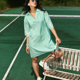 Robe chemise rayée à manches brodées - Vert - LOLA ESPELETA