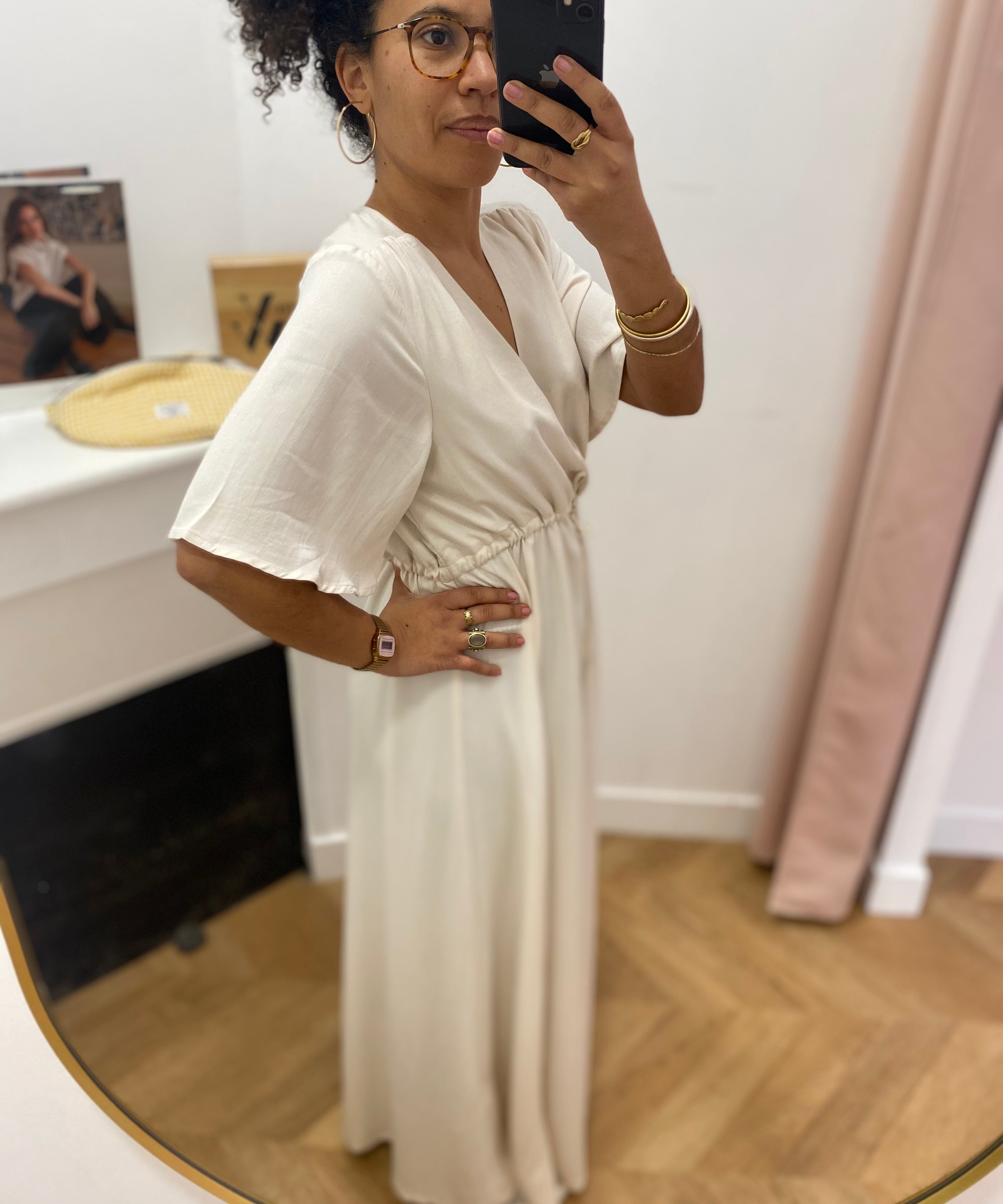 Robe longue manches évasée ceinturée - Jasmin - LOLA ESPELETA