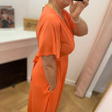 Robe longue ceinturée manches évasées - Corail - LOLA ESPLETA