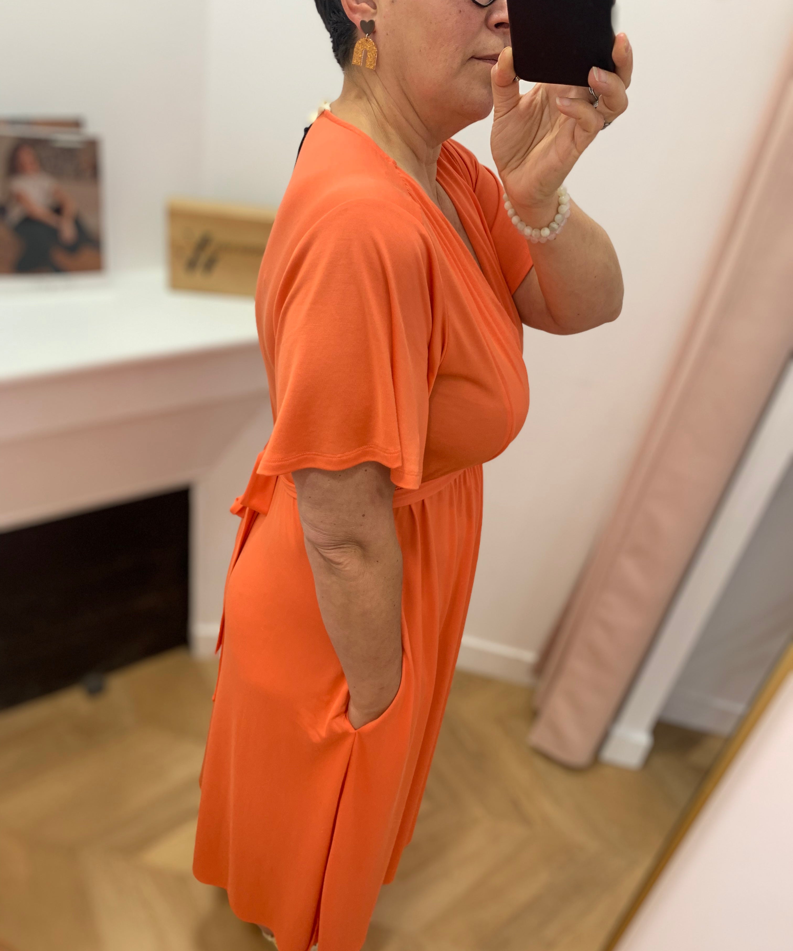 Robe longue ceinturée manches évasées - Corail - LOLA ESPLETA