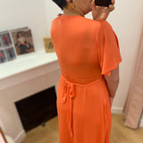 Robe longue ceinturée manches évasées - Corail - LOLA ESPLETA