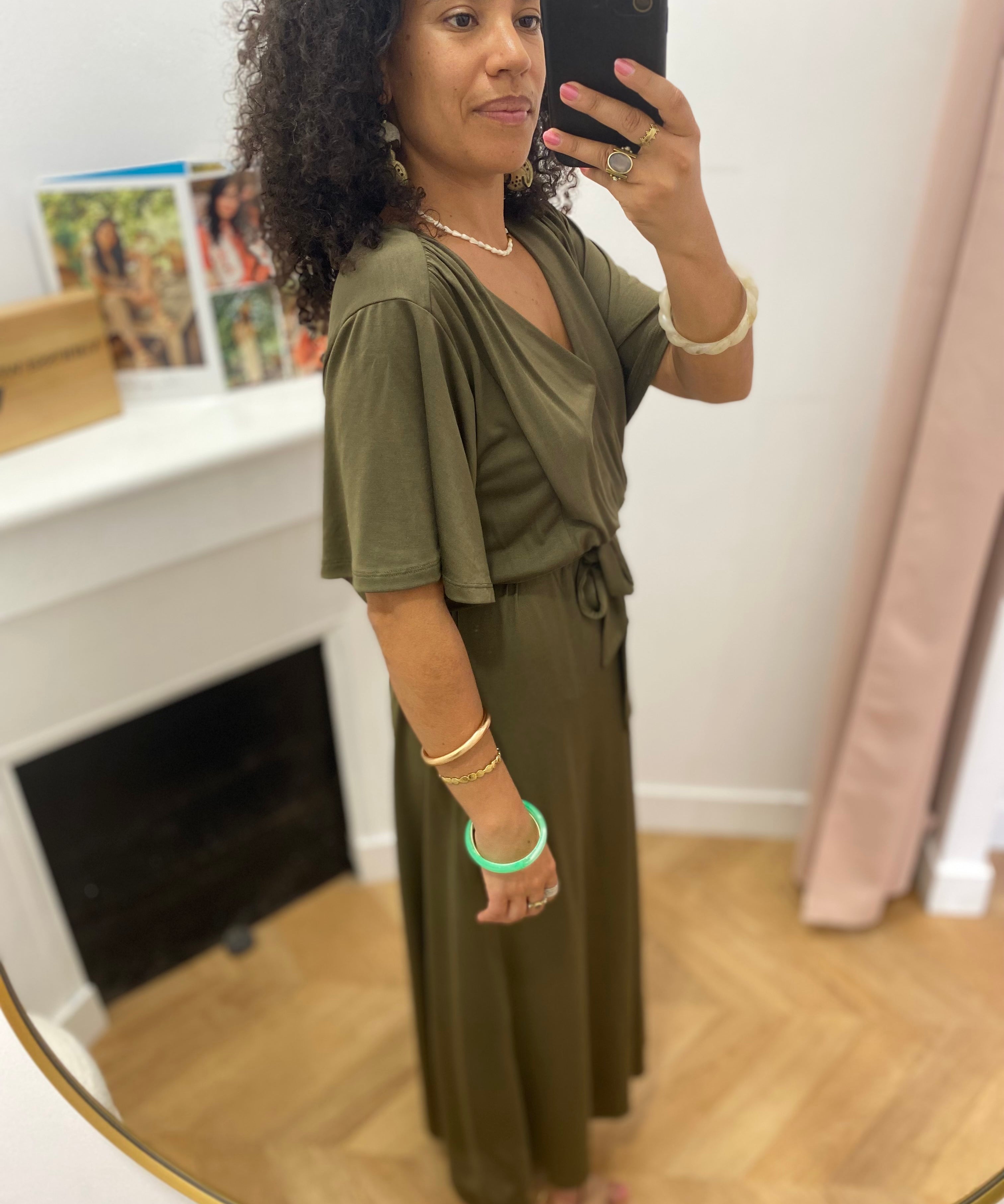 Robe longue fluide ceinturée - Kaki - LOLA ESPELETA