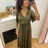 Robe longue fluide ceinturée - Kaki - LOLA ESPELETA