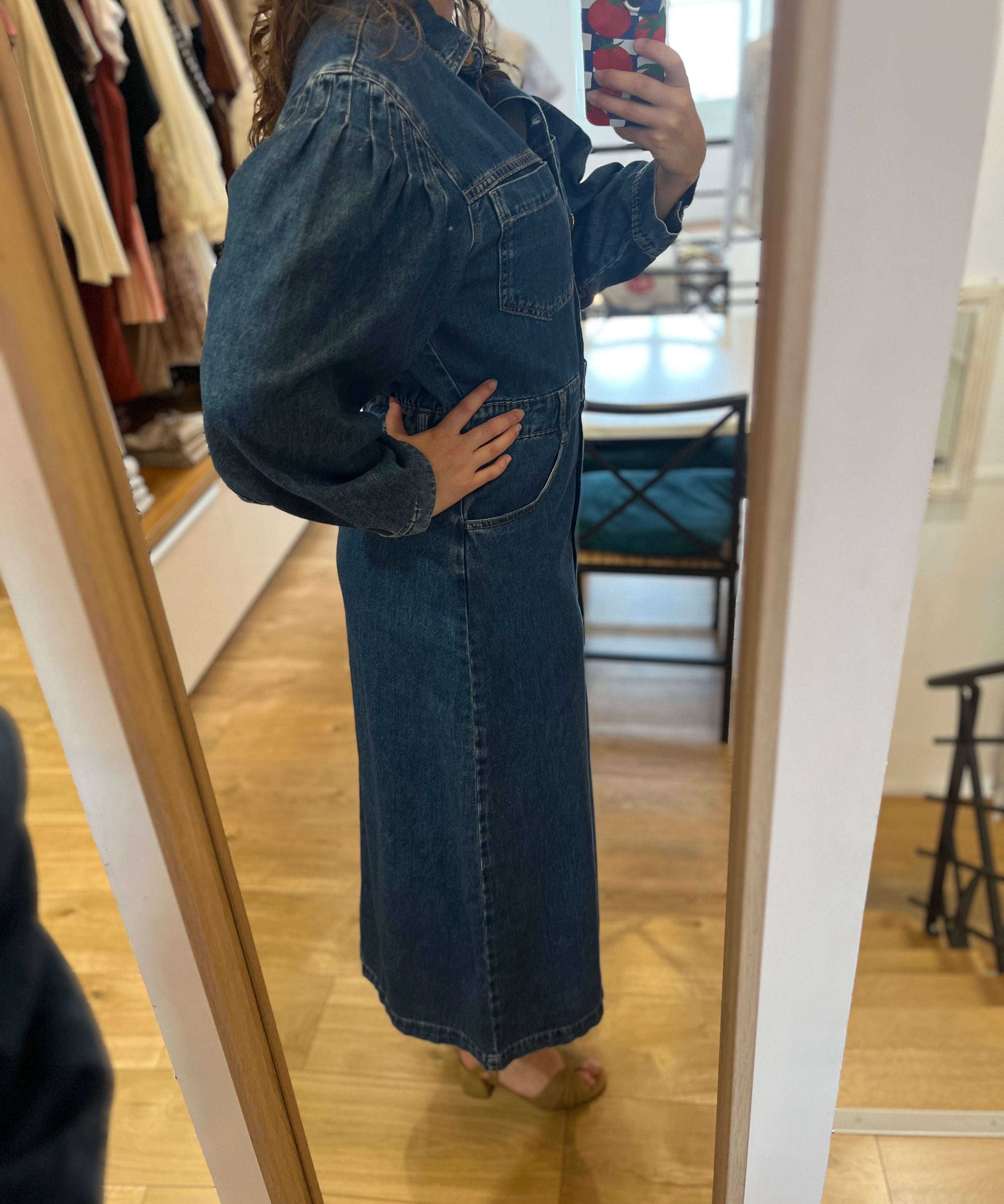 Robe chemise longue en jean Loreen - Stone - DES PETITS HAUTS