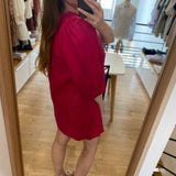 Robe courte à manche bouffante asymétrique en lin Estrella - Fuchsia - DES PETITS HAUTS
