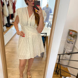 Robe courte boutonnée taille smockée Cybille - Blanc cassé - SUNCOO