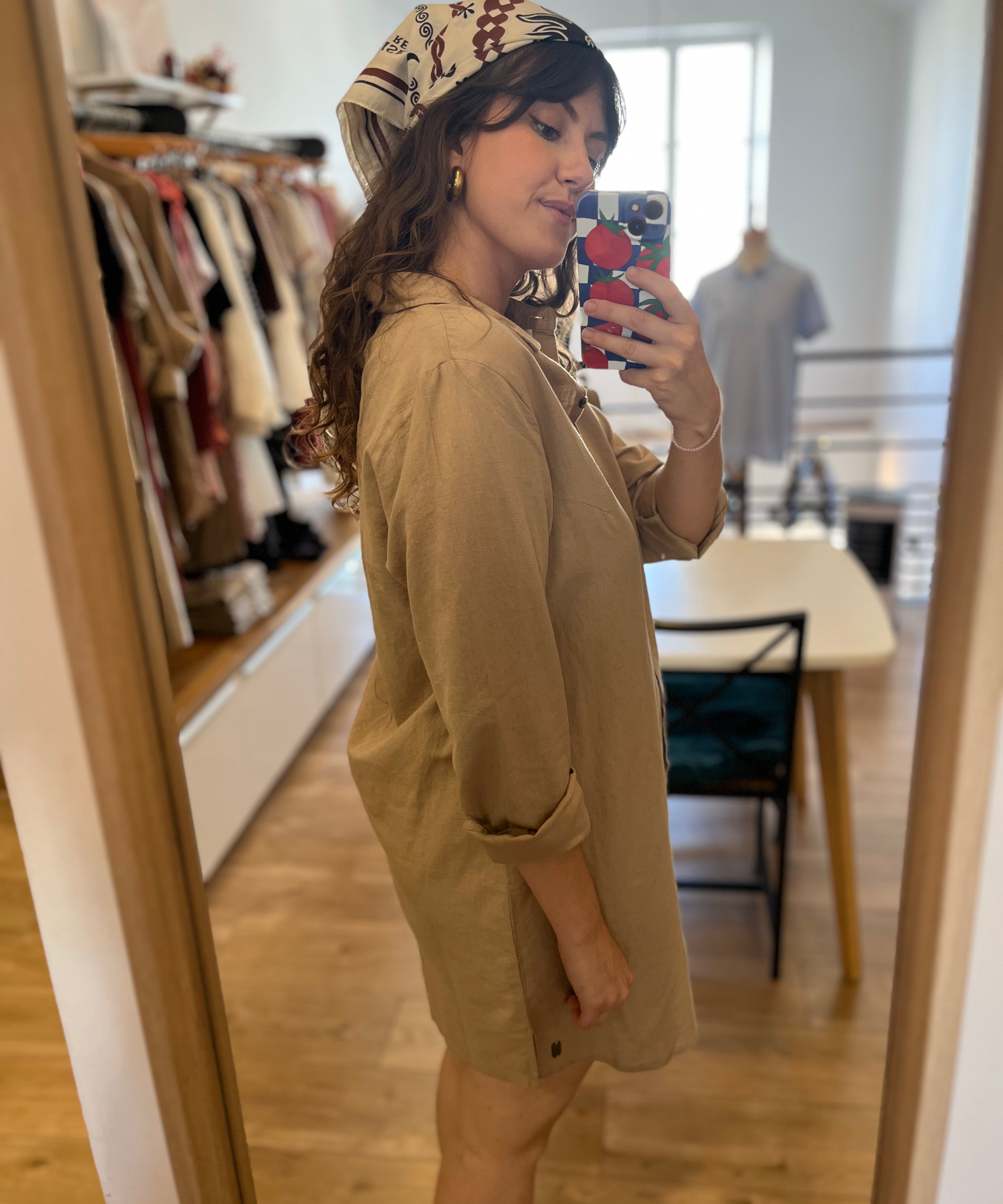 Robe courte chemise en lin Tarmore - Sable - SUN VALLEY FEMME