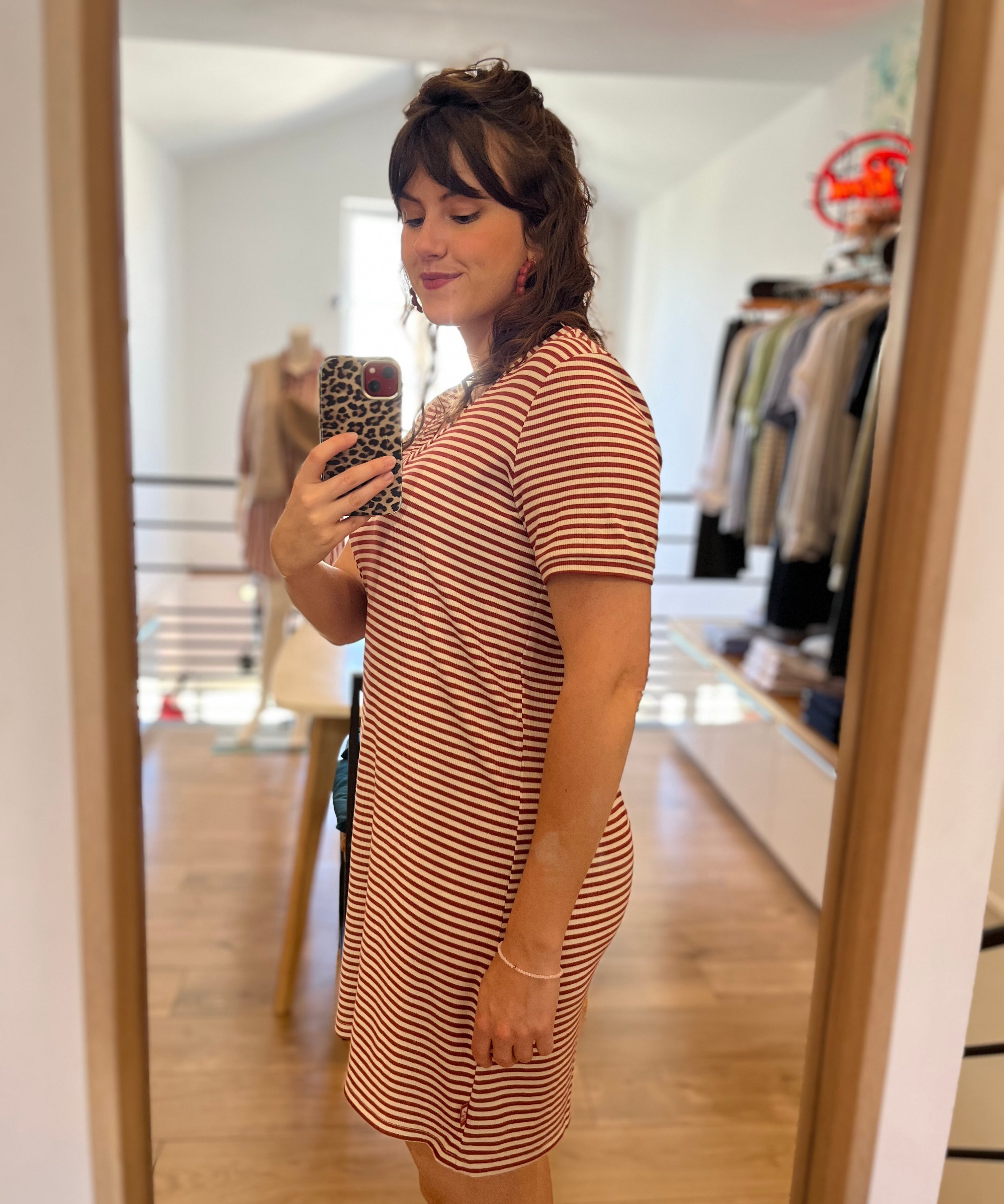 Robe courte droite rayée Teilay - Argile rouge - SUN VALLEY FEMME
