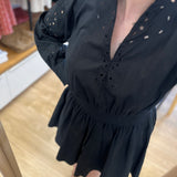 Robe courte en voile de coton brodée B330305 - Noire - IKKS WOMEN