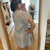 Robe courte évasée à rayures et détails brodés Cidji - Bleu - SUNCOO