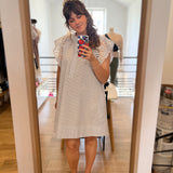 Robe courte évasée à rayures et détails brodés Cidji - Bleu - SUNCOO