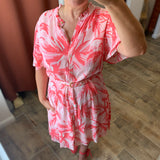 Myla Short Palm Print Dress - Pink Grapefruit - FABIENNE CHAPOT