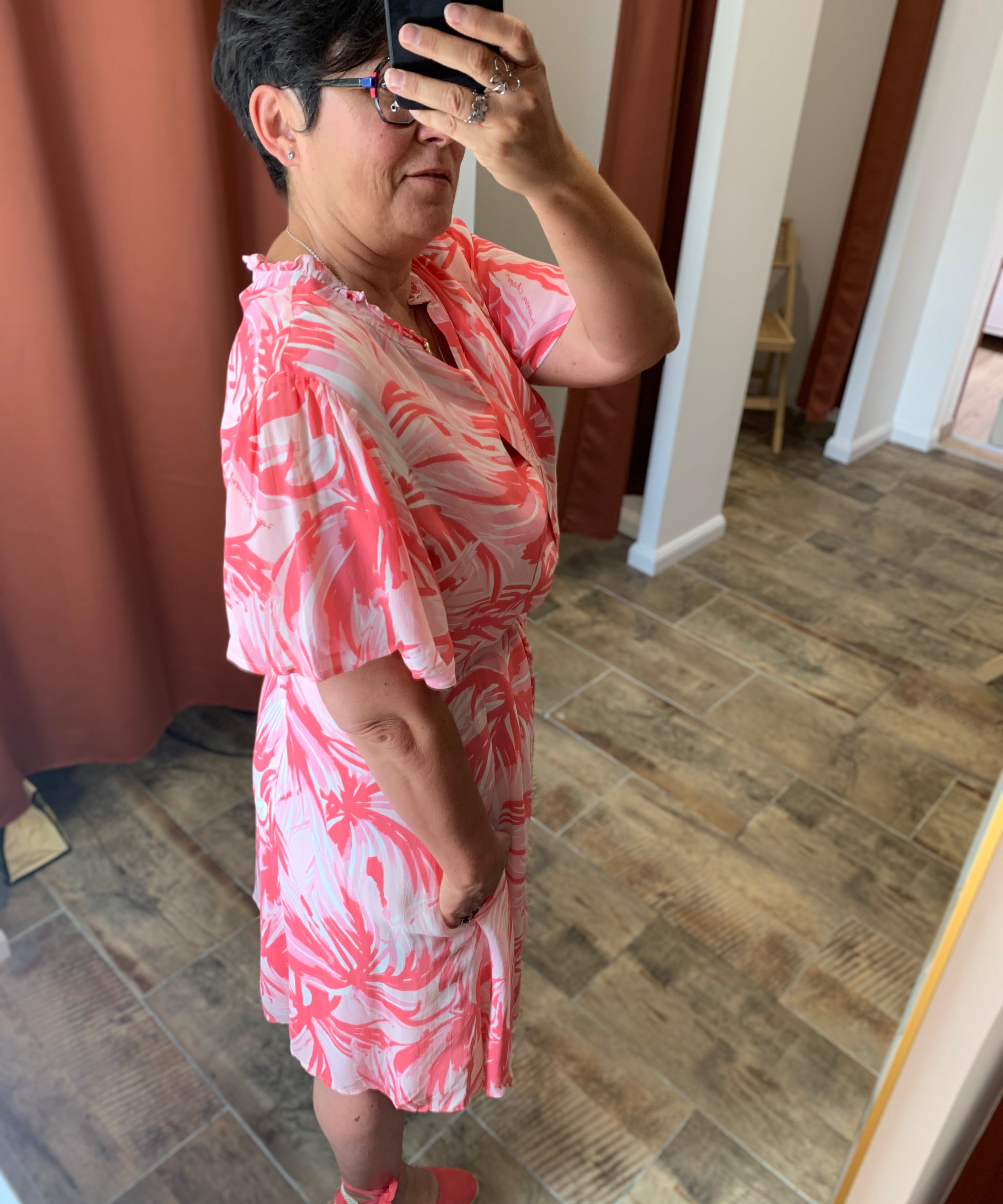 Robe courte imprimé palmiers Myla - Pink Grapefruit - FABIENNE CHAPOT
