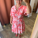 Myla Short Palm Print Dress - Pink Grapefruit - FABIENNE CHAPOT