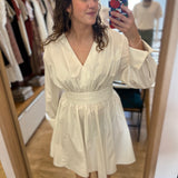 Robe courte plissée en popeline de coton B330215 - Ecru - IKKS WOMEN