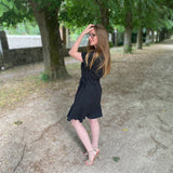 Robe courte portefeuille à volant B330185 - Noire - IKKS WOMEN