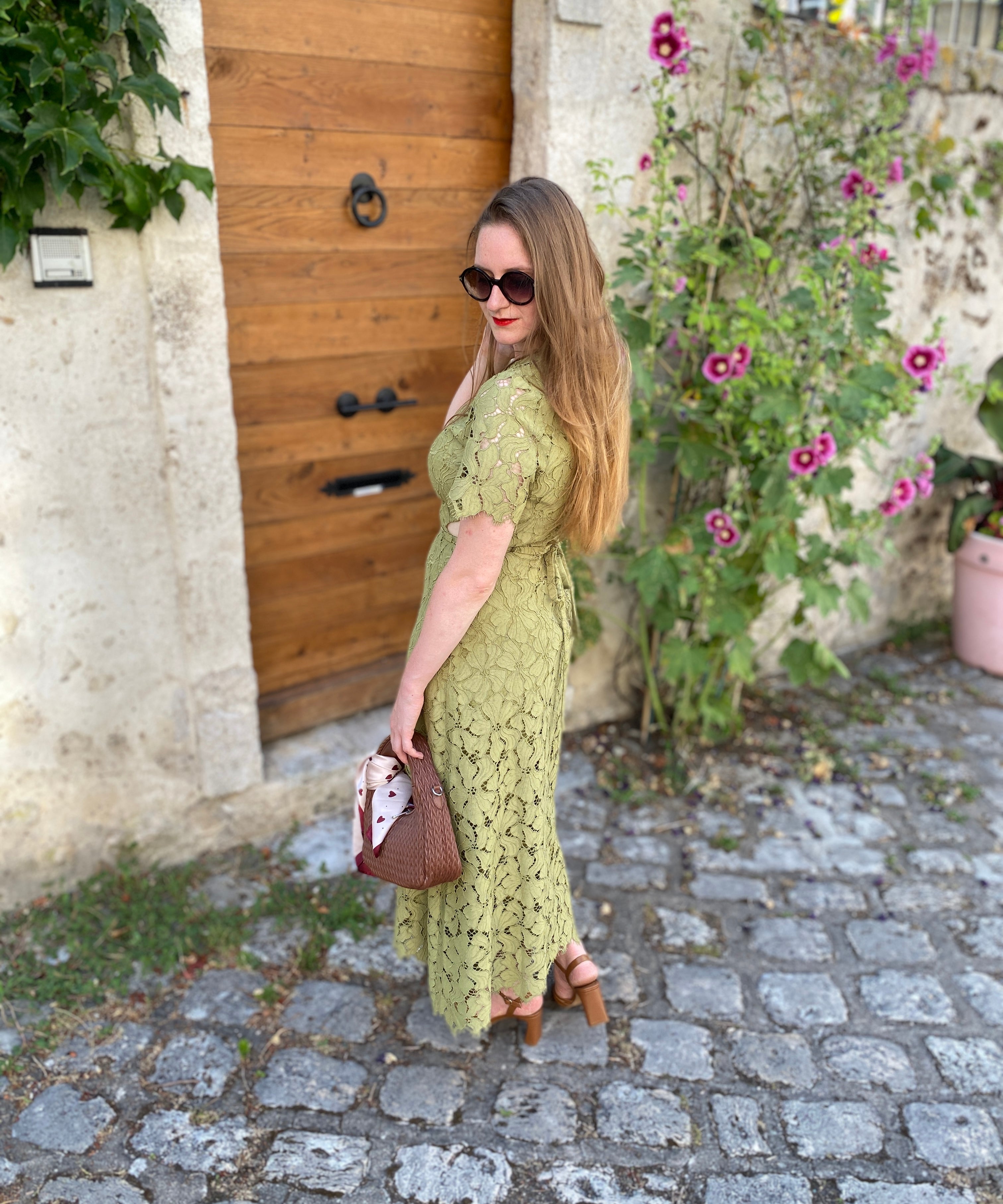 Robe de soirée longue cut-out en dentelle Herva - Vert olive - IKKS WOMEN