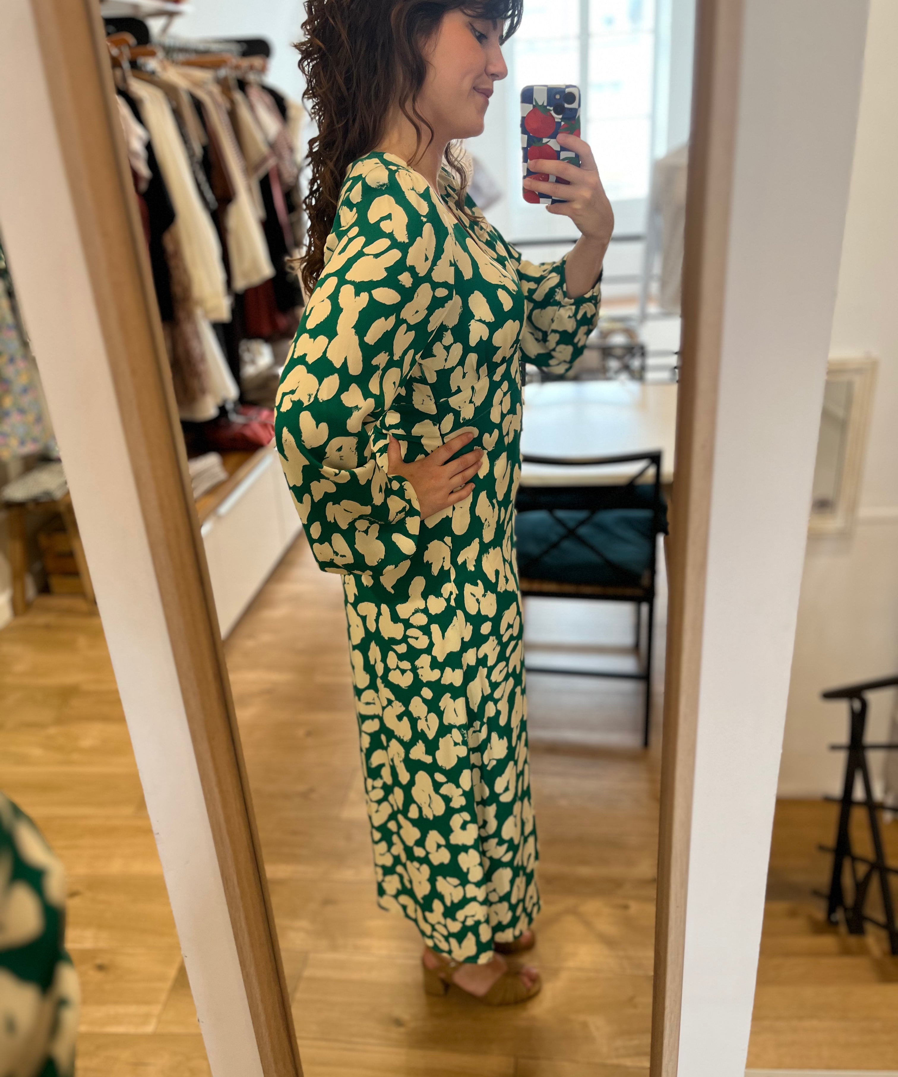 Robe fluide boutonnée sur le devant fleurie Ana - Vert - FABIENNE CHAPOT