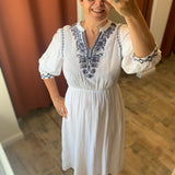 Pepita Embroidered Collar Long Dress - White - C'EST BEAU LA VIE