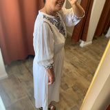 Pepita Embroidered Collar Long Dress - White - C'EST BEAU LA VIE