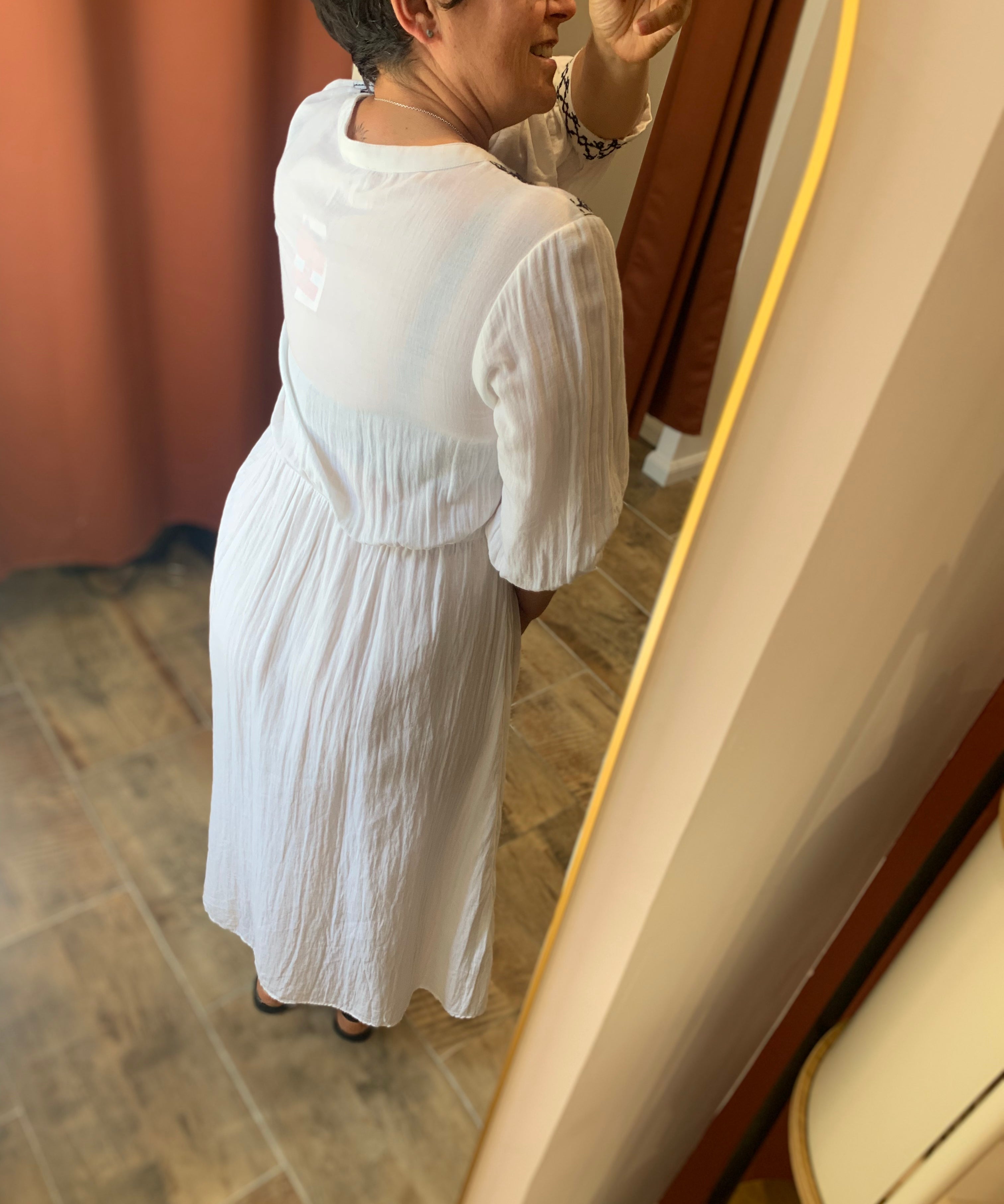 Robe longue col brodé Pepita - Blanche - C'EST BEAU LA VIE