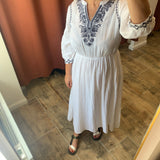 Pepita Embroidered Collar Long Dress - White - C'EST BEAU LA VIE