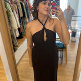 Robe longue dos nu en lin à col halter Tahiti - Terre - DES PETITS HAUTS