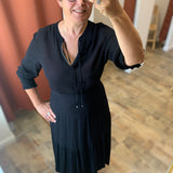 Robe longue manches smockées - Noire - IKKS WOMEN